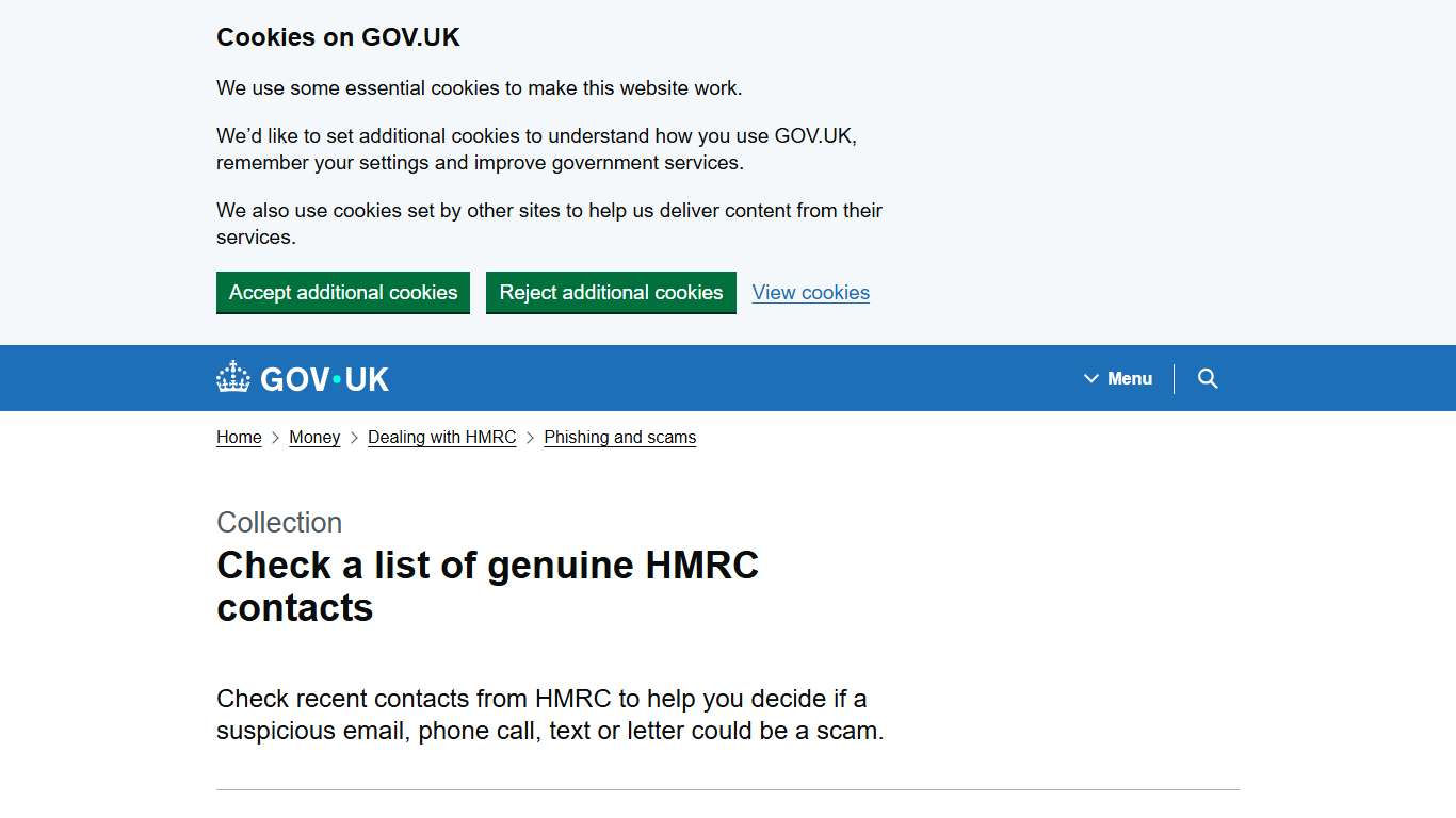 Check a list of genuine HMRC contacts - GOV.UK